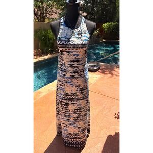 Just Love Maxi Dress Geometric Print Racerback Sleeveless Size M